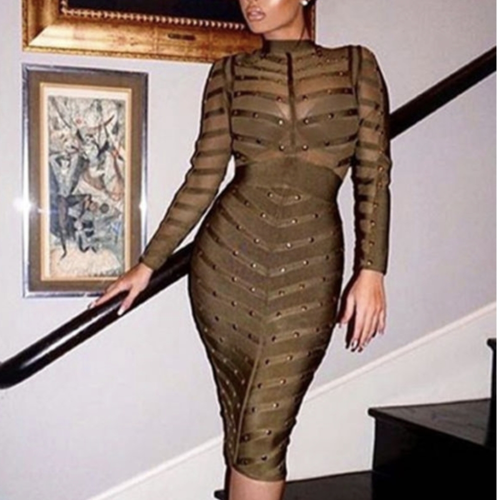 Nikoleta studded mesh bodycon dress